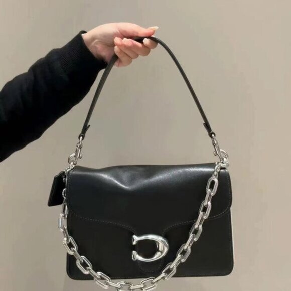 COACH ChainTabby 26 Silver Chain Medium Black - Picture 1 of 5